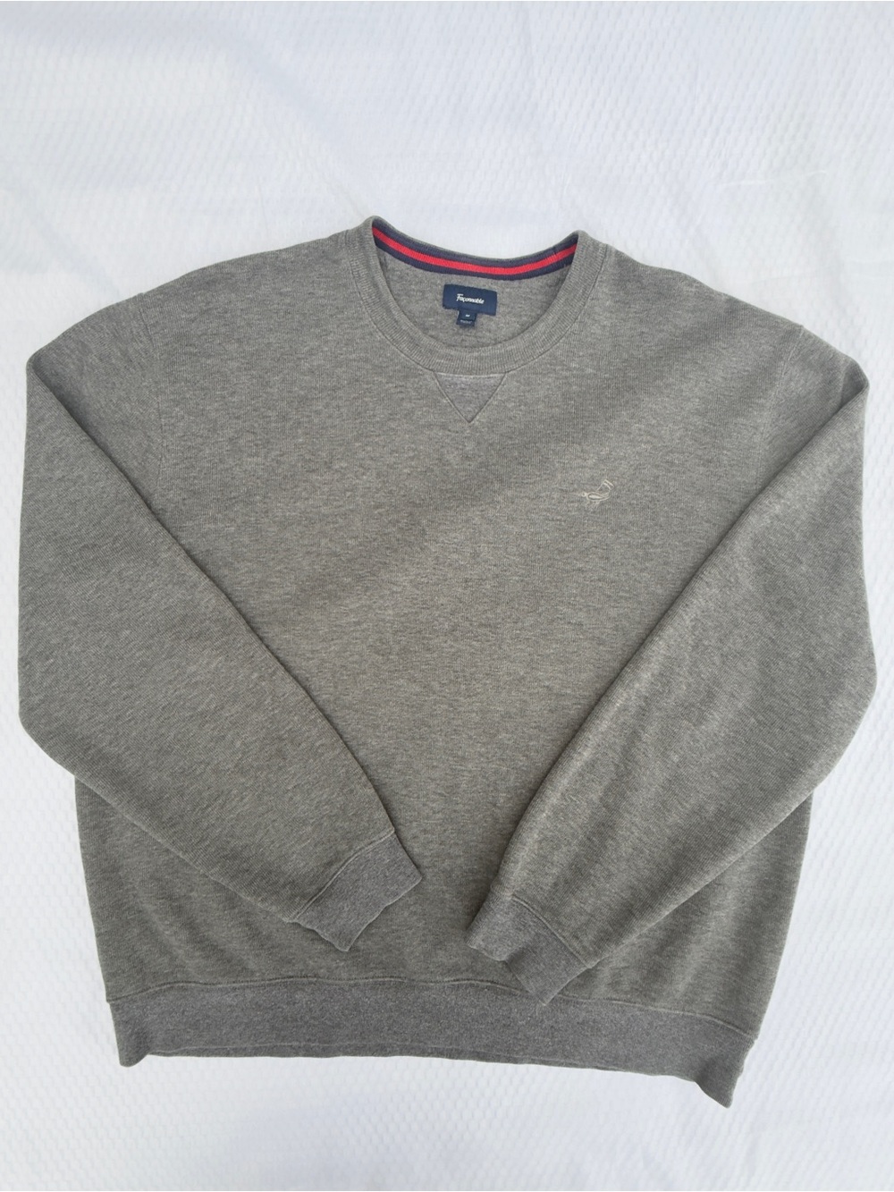 Faconnable Gray Crewneck Sweater with Red and Navy Trim
